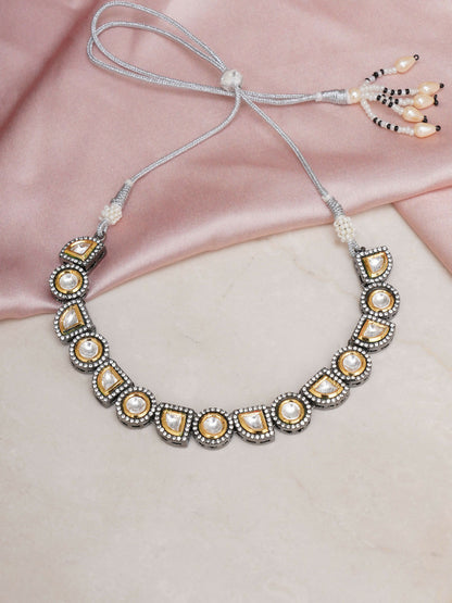 Dual Tone Kundan Neckpiece (silver) - Ruby Raang - Distacart