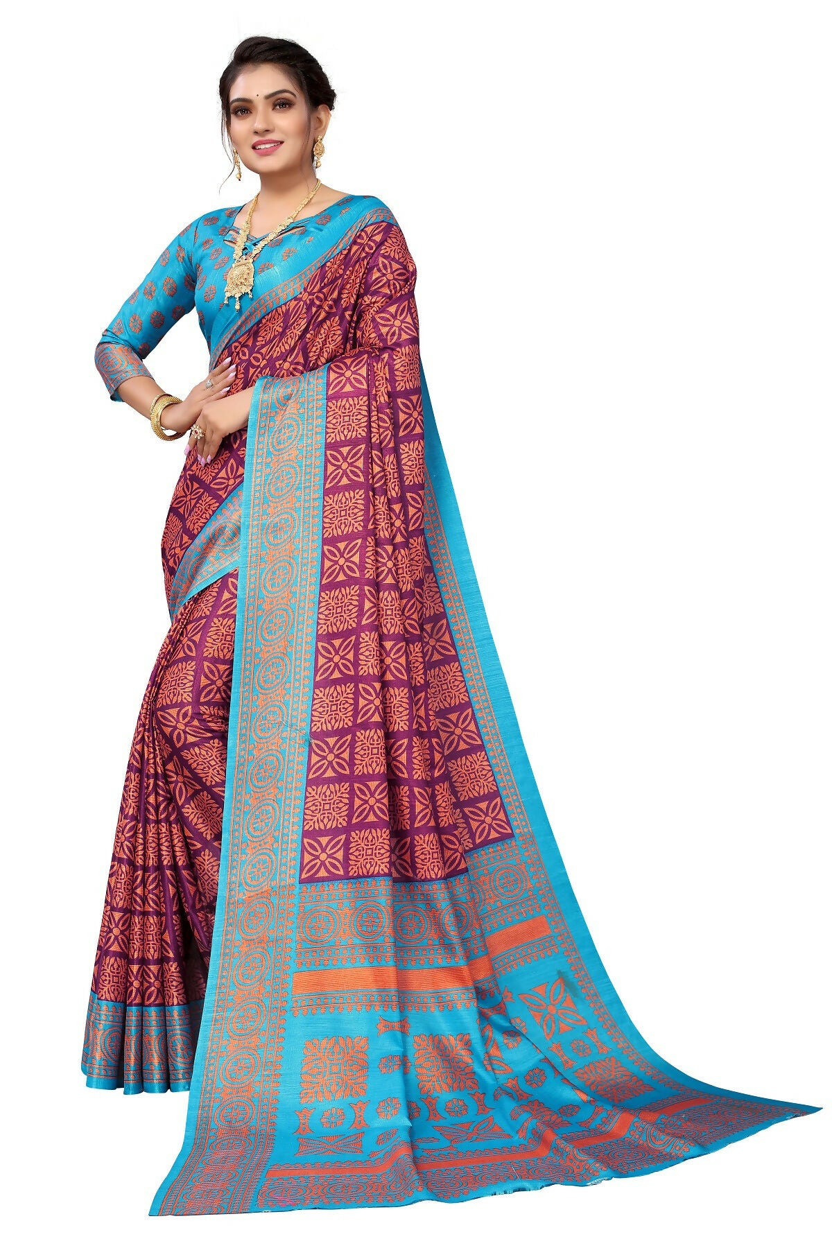 Vamika Purple Printed Art Silk Saree - Distacart