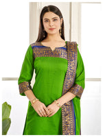 Thumbnail for Divine Drape Women's Cotton Printed Straight Kurta With Dupatta - Mahendi