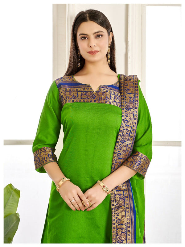 Divine Drape Women's Cotton Printed Straight Kurta With Dupatta - Mahendi