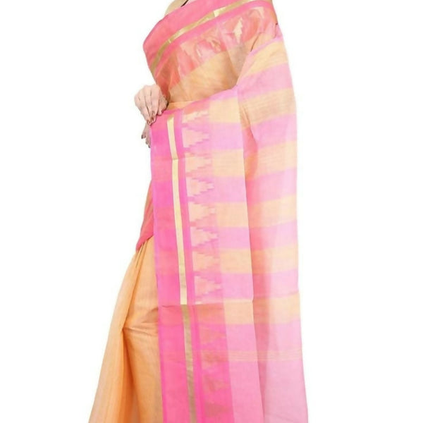 Exclusive Collection Light Brown 100% Pure Cotton Tant Saree