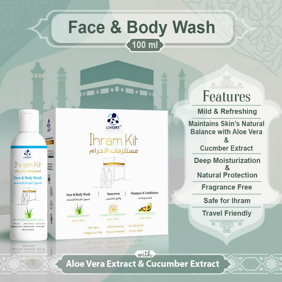 Livort Ihram Kit Hajj & Umrah Face & Body Wash Sunscreen Shampoo & Conditioner - Distacart