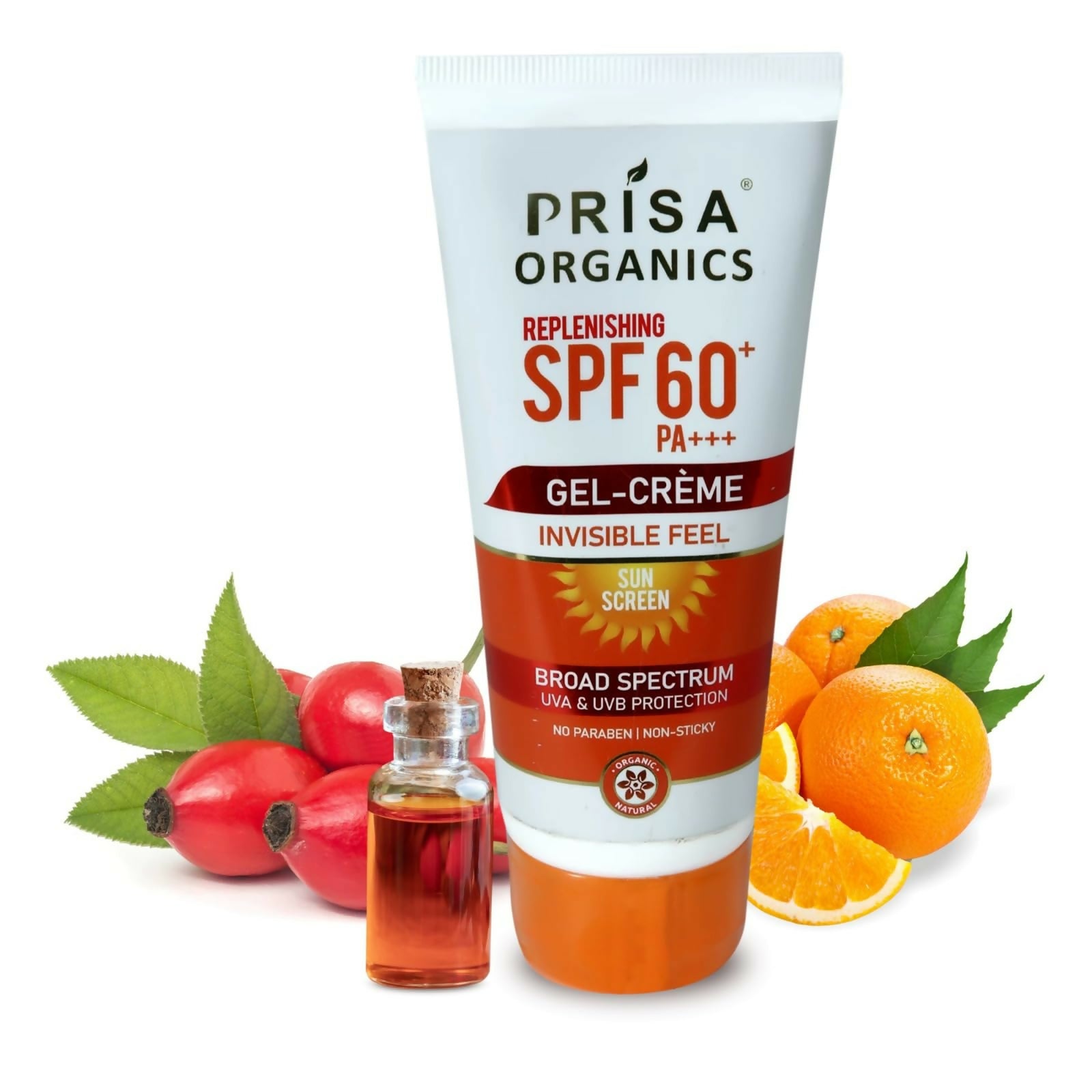 Prisa Organics Replenishing Sun Screen SPF 60 PA+++ Invisible Feel Gel Cream - Distacart