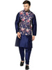 ABH Lifestyle Men's Silk Navy Blue Kurta Pyjama & Printed Nehru Jacket - Distacart