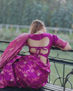 Thumbnail for Preksha Creation Banarasi Women Purple Saree With Zari Work - Distacart
