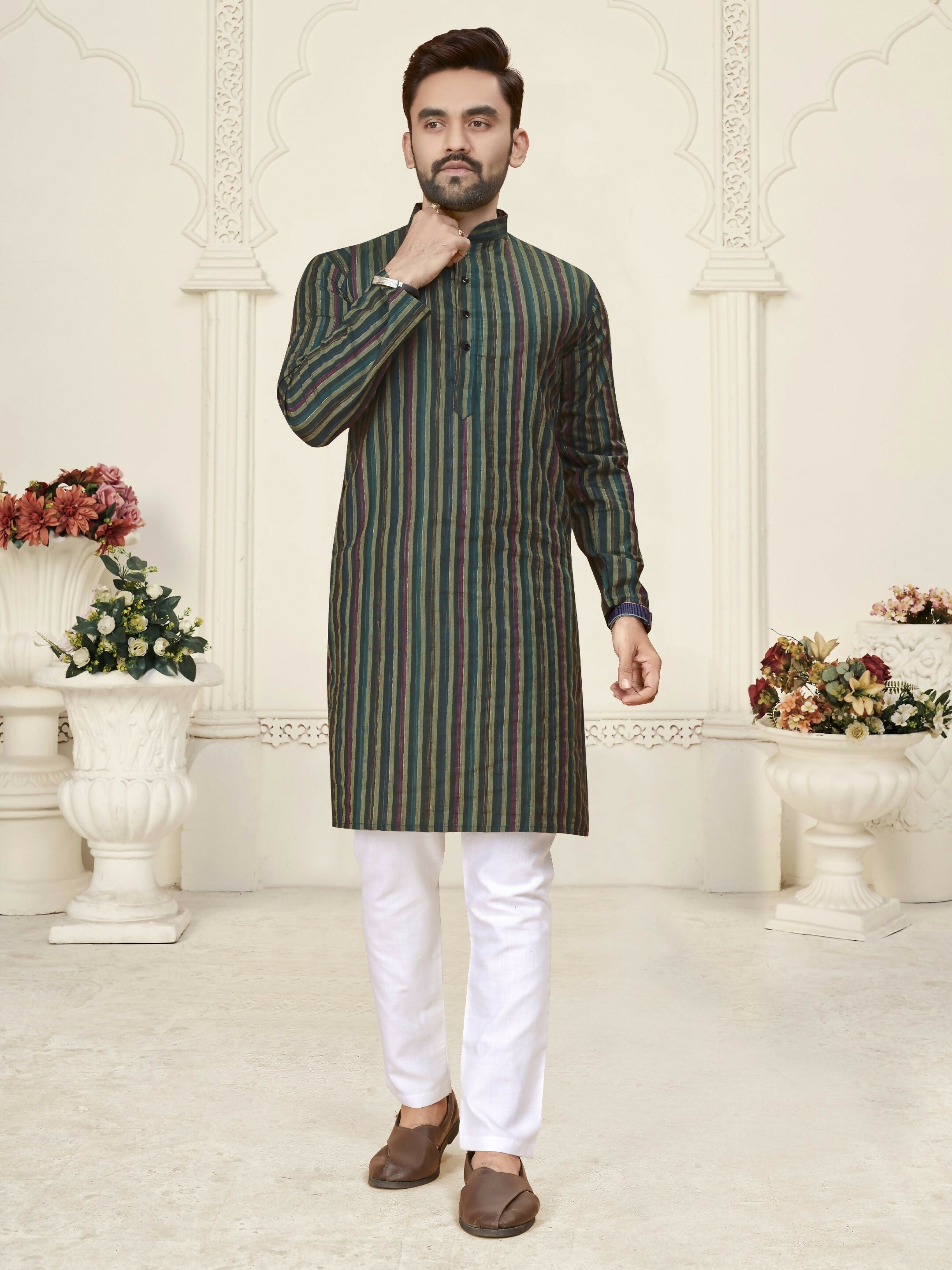 Anaita Green Jacquard Linen Cotton Straight Kurta - Distacart