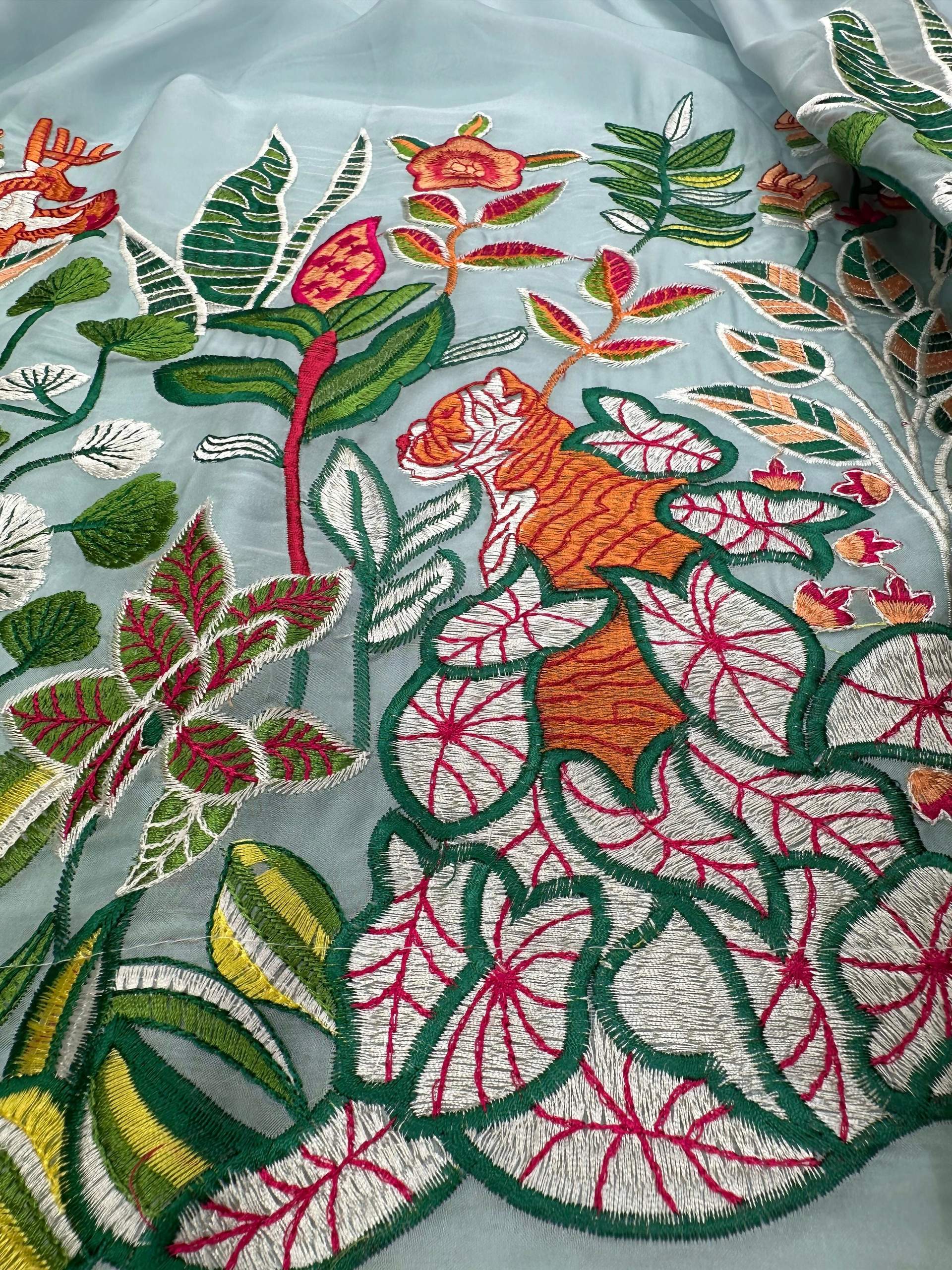 Preksha Creation Sky Blue Tabby Organza With Thread Women Lehanga Choli - Distacart