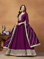 Thumbnail for Anaita Wine Embroidered Art Silk Anarkali Suit - Distacart