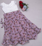 Thumbnail for Preksha Creation Indian Festive Georgette Digital Print Women Lehenga Choli And Crop Top - White & Brown - Distacart