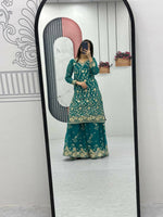 Thumbnail for Teeya Creation Womens New Heavy Fox Georgette Fabric With Heavy Embroidery Work Green Kurta Set - Dista