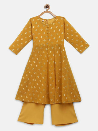Ahalyaa Mustard Georgette Flared Kids Kurta Palazzo Set For Girls - Distacart