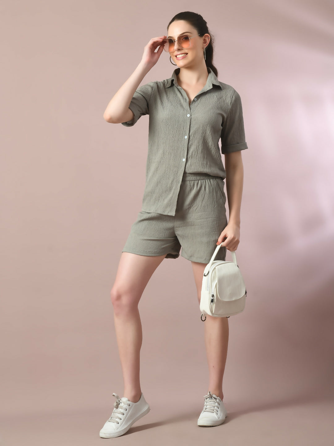 Myshka Women's Grey Solid Regular Fit Shirt - Distacart