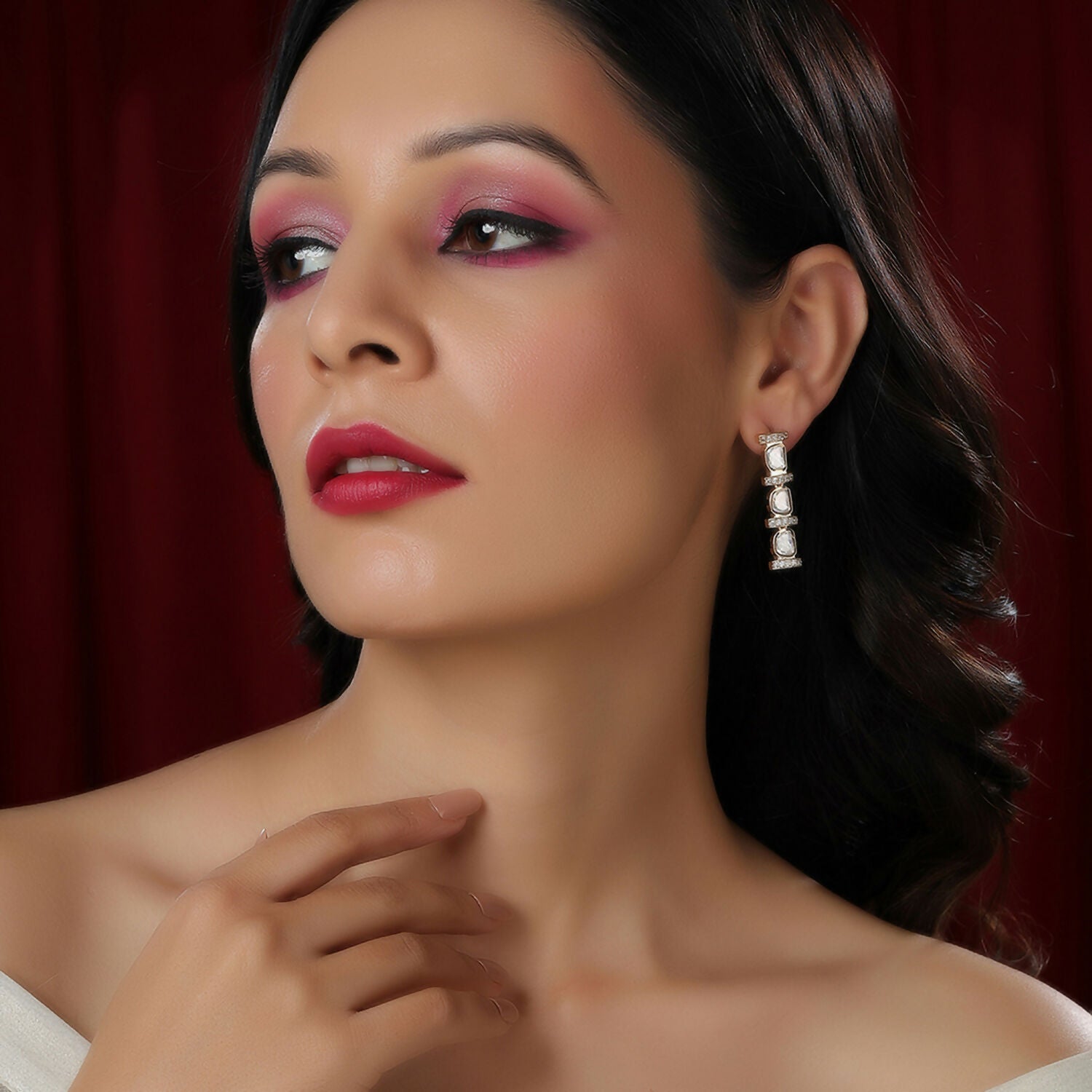 Long Kundan and Diamond Earrings (Gold) - Ruby Raang - Distacart