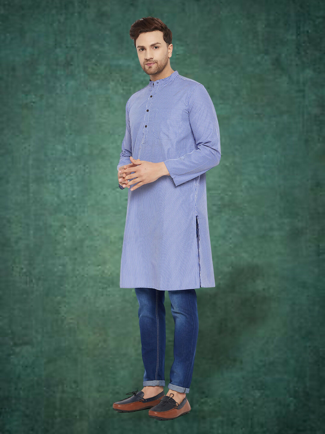 Even Apparels Men's Pure Cotton Blue Striped Kurta - Distacart