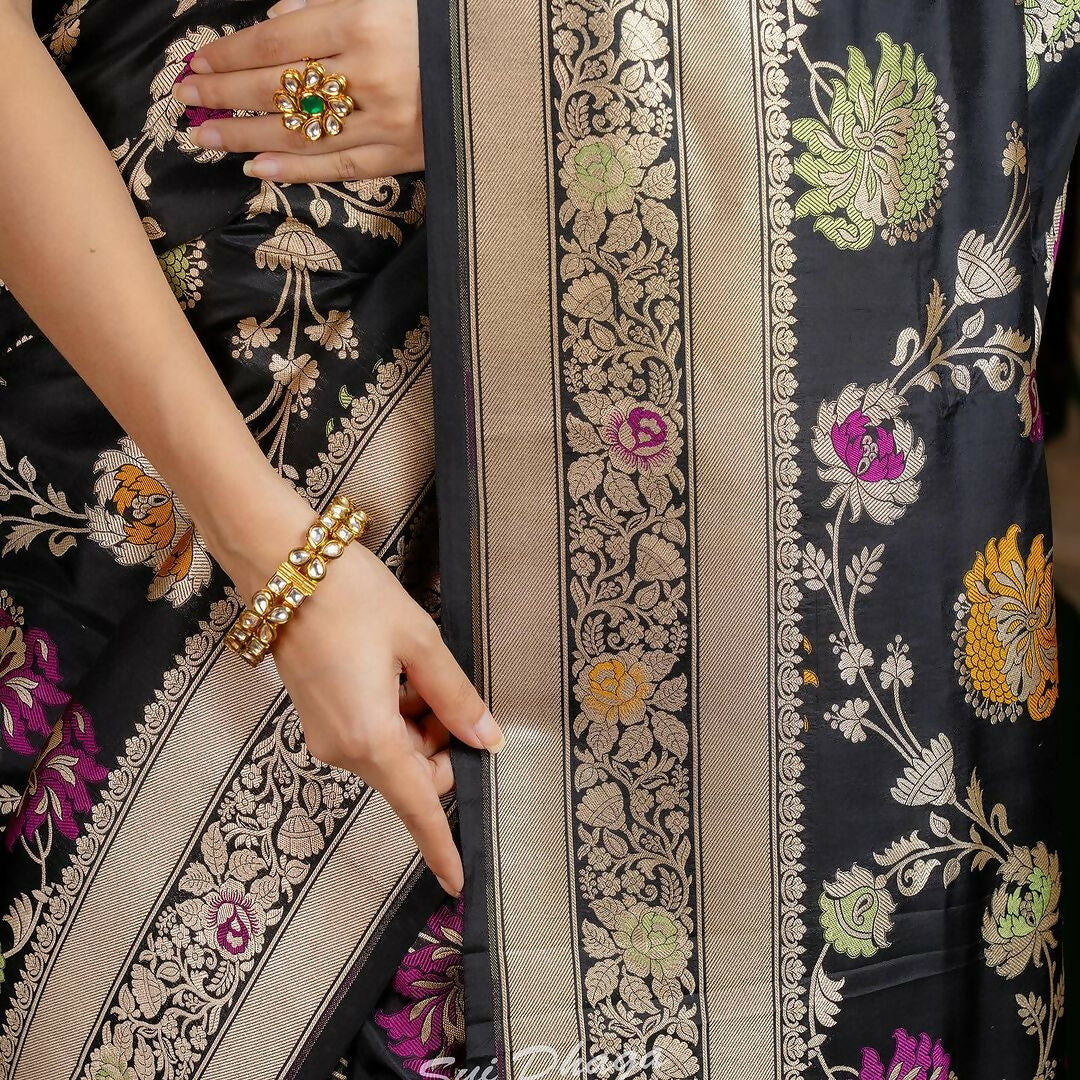 Preksha Creation Banarasi Soft Silk Women Black Saree - Distacart