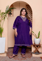 Thumbnail for Miravan Women's Plus Size Purple Muslin Straight kurta and palazzo with dupatta Suit set - Distacart
