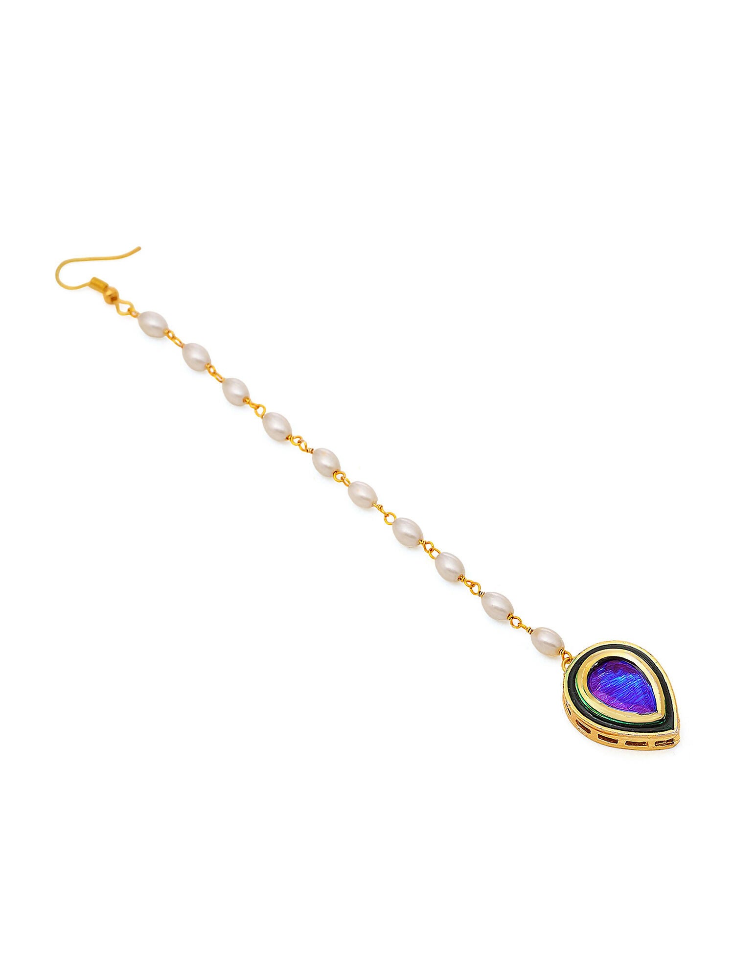 Ruby Raang Blue and Green Meenakari Kundan Maang Tikka