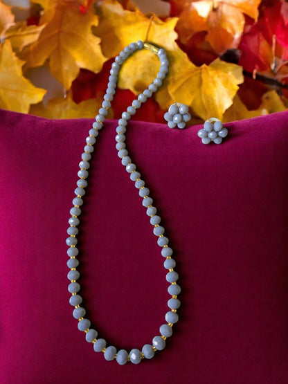 Inhanns Crystal Bloom – Single Line Necklace + Studs - Gray - Distacart