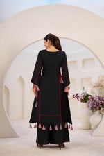 Thumbnail for Joban Fashion Black Palazzo Rayon Coding Dori with Sequence with Rivet Moti