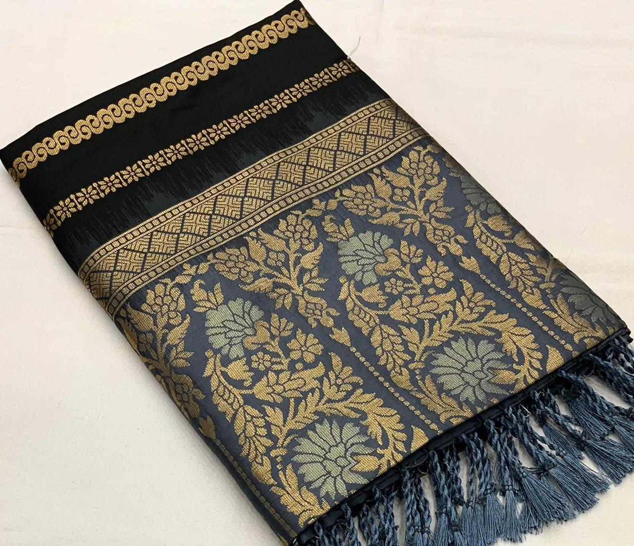 Blue Silk Woven Saree with Unstitched Blouse - Hiral Fashion - Distacart