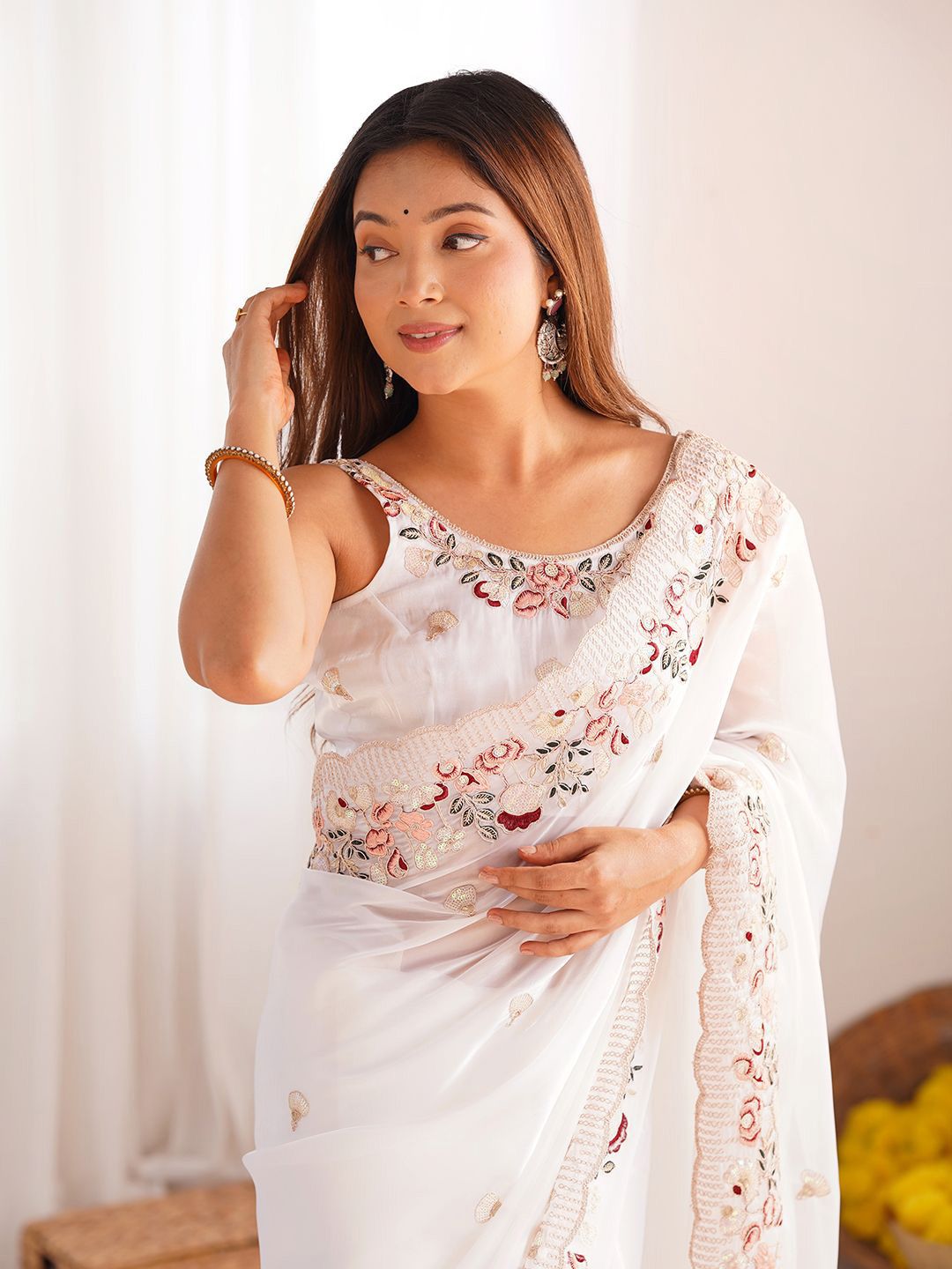 Mitera Floral Sequinned Jimmychoo Saree - Distacart