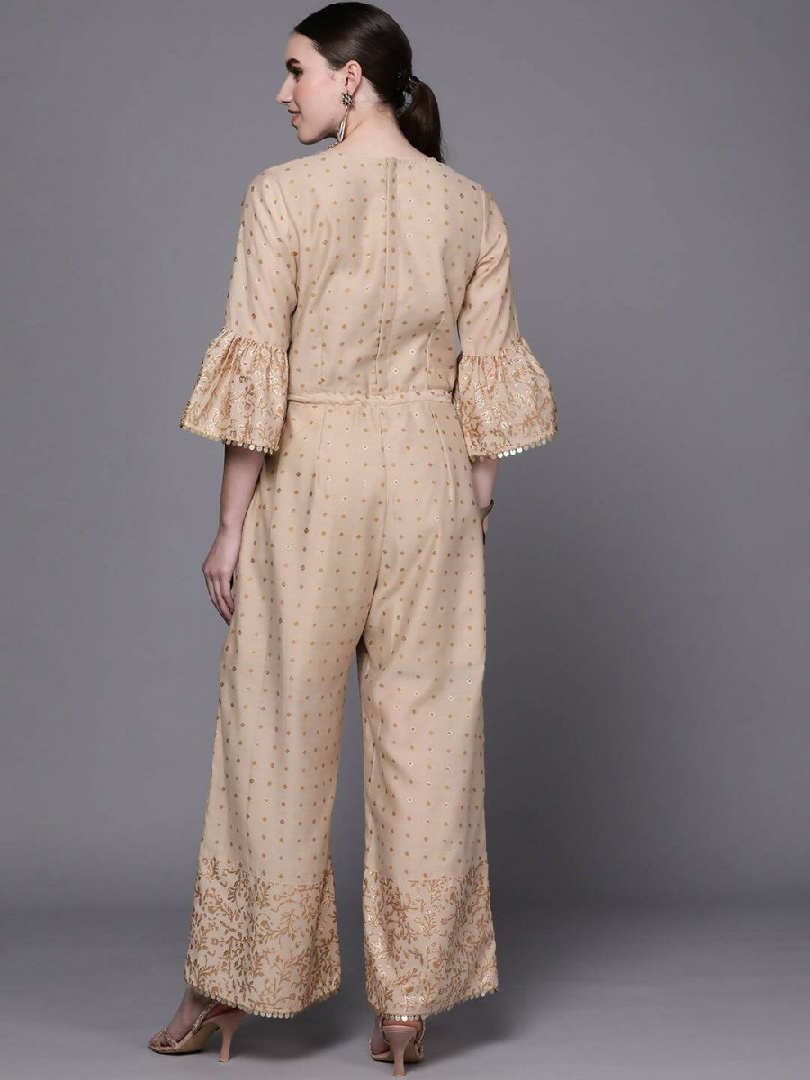 Ahalyaa Beige & Golden Printed Basic Jumpsuit - Distacart