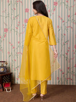 Thumbnail for Ode by House of Pataudi Floral Embroidered A Line Kurta with Trousers & With Dupatta - Distacart