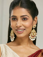 Thumbnail for Nuyug 22K Gold-Plated Elegant Ruby & Kundan Stone Studded With Pearl Beaded Floral Chandbalis - Distacart