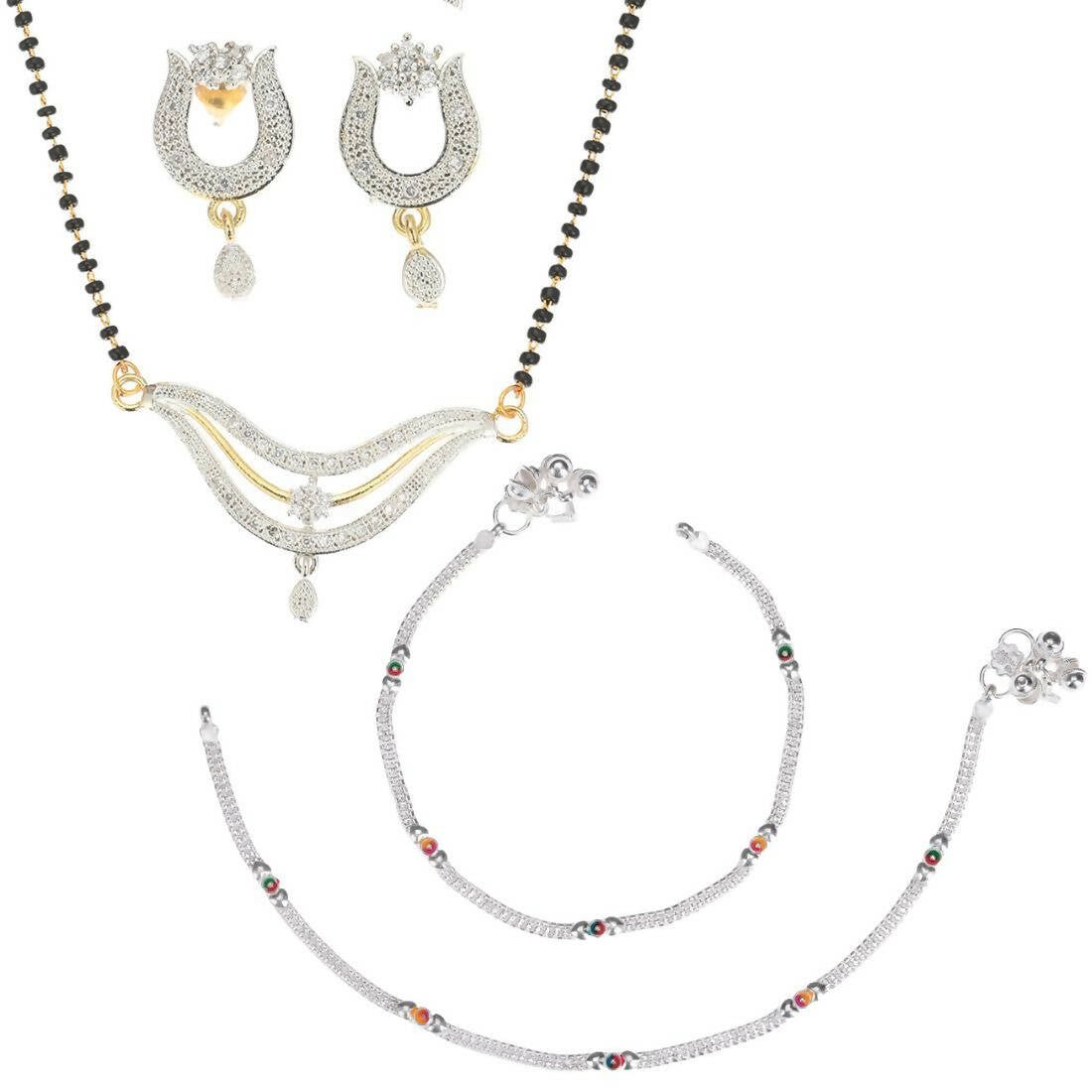 AanyaCentric Gold-plated Mangalsutra Pendant Earring Set & Silver Plated Anklet - Distacart