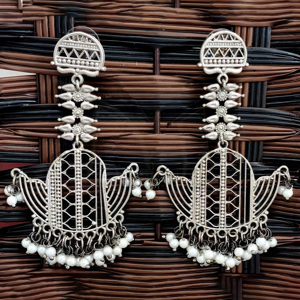 JS Fashion Designer Fancy Oxidised Silver Long Earrings for Women & Girls