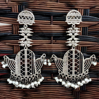 JS Fashion Designer Fancy Oxidised Silver Long Earrings for Women & Girls