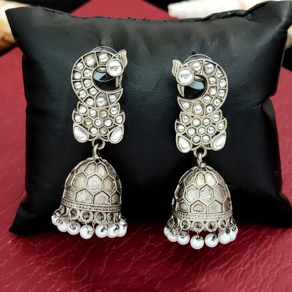 JS Fashion Clustered Pearl Fancy Oxidised Silver Jhumka Earrings for Women & Girls