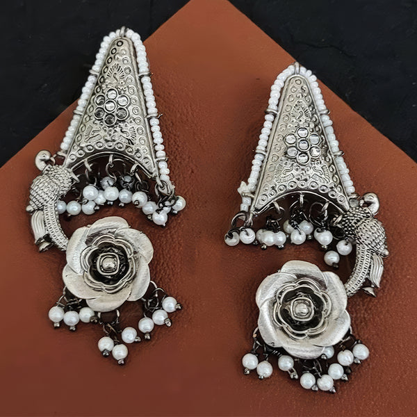 JS Fashion Oxidized Silver Flower Design Jhumka Earrings for Women