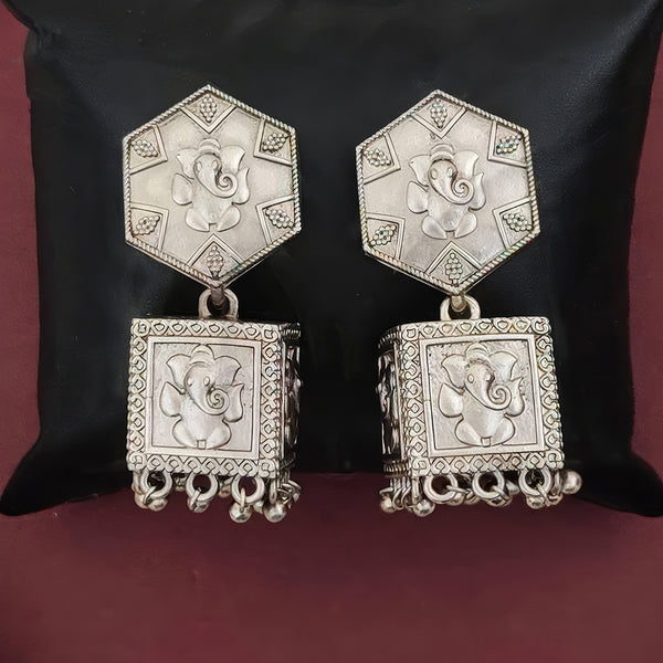 JS Fashion Oxidised Silver Antique Style Earrings for Women