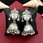 Thumbnail for JS Fashion Antique Style Oxidised Silver Polish Jhumka Earrings for Women & Girls