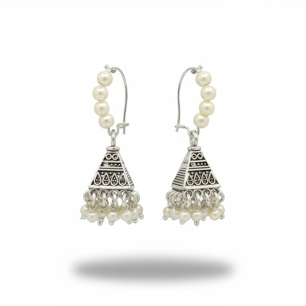JS Fashion Clustered Pearl Oxidised Earrings for Women