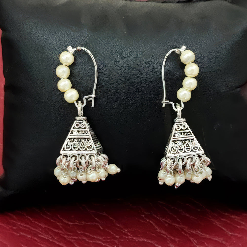JS Fashion Clustered Pearl Oxidised Earrings for Women