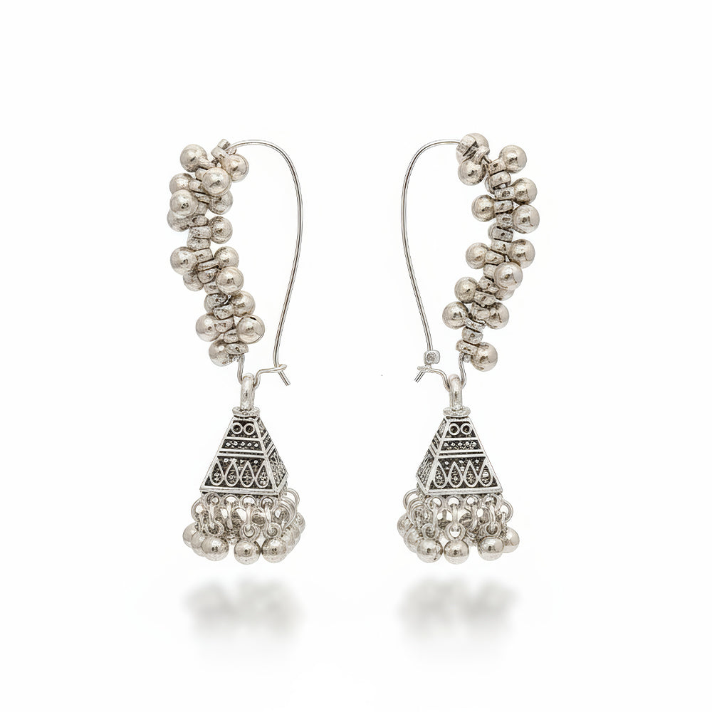 JS Fashion Fancy Design Oxidised Silver Polish Antique Style Earrings for Women & Girls