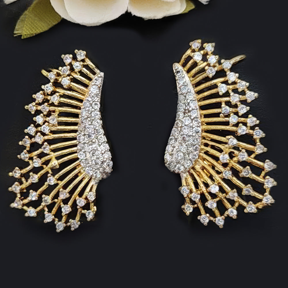 JS Fashion American Diamond Stud Earrings – Full Stone High Gold Polish Tops for Women’s Party & Daily Wear