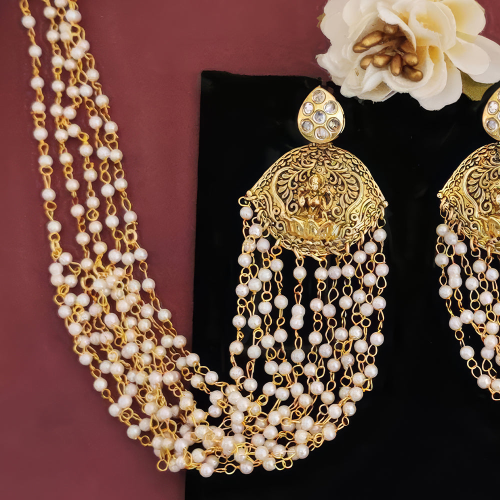 JS Fashion Laxmi Design Temple Jewellery Kaan Chain Earrings for Women
