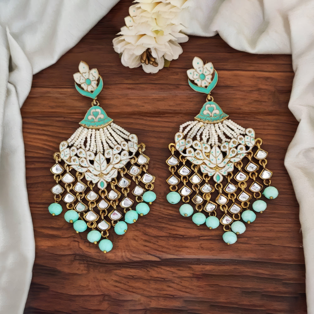JS Fashion Long Meenakari Earrings with Clustered Pearls – Designer Fancy Party Wear Jewelry for Women