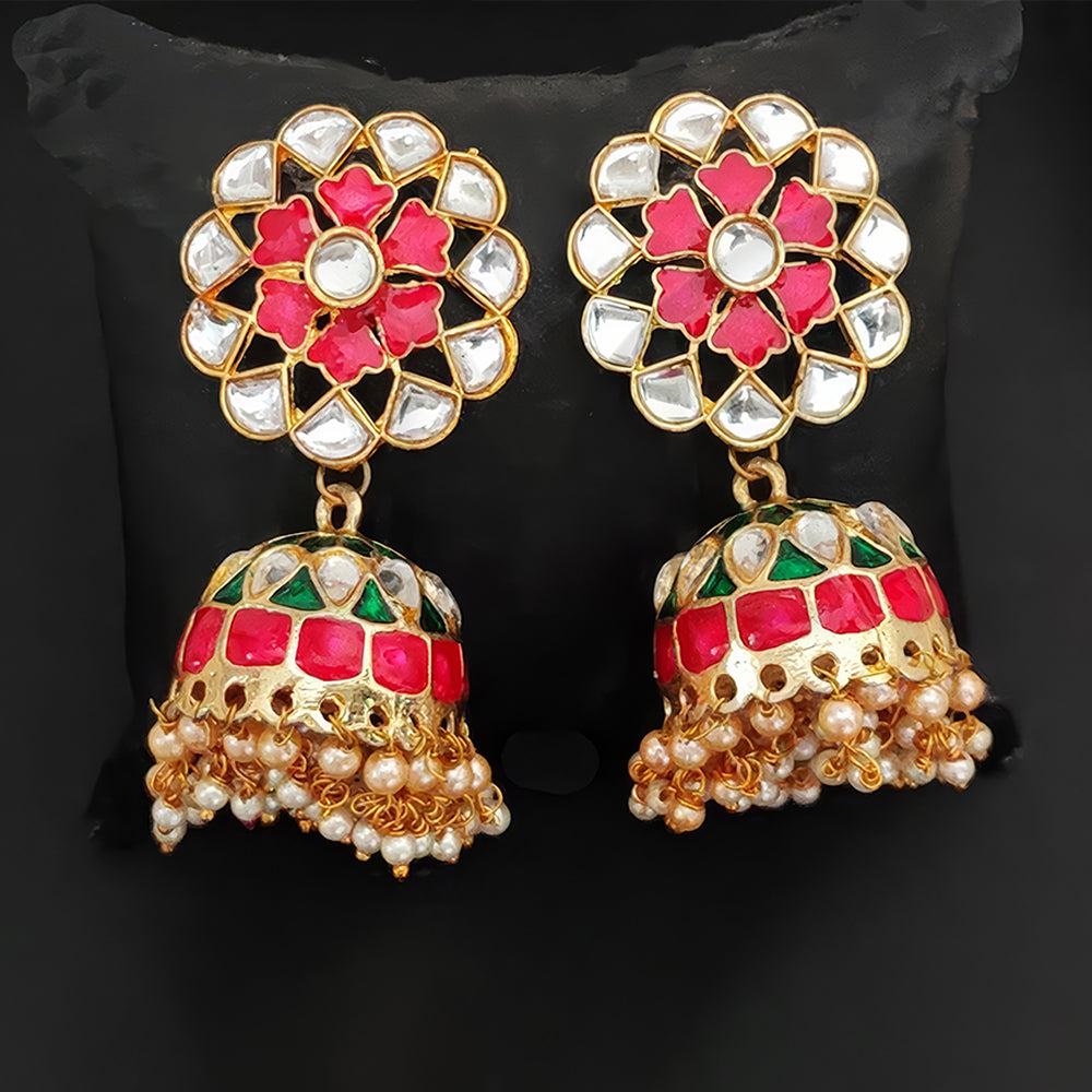 JS Fashion High Gold Meenakari Jhumka Earrings with Clustered Pearls – Fancy Traditional Party Wear Jewelry for Women