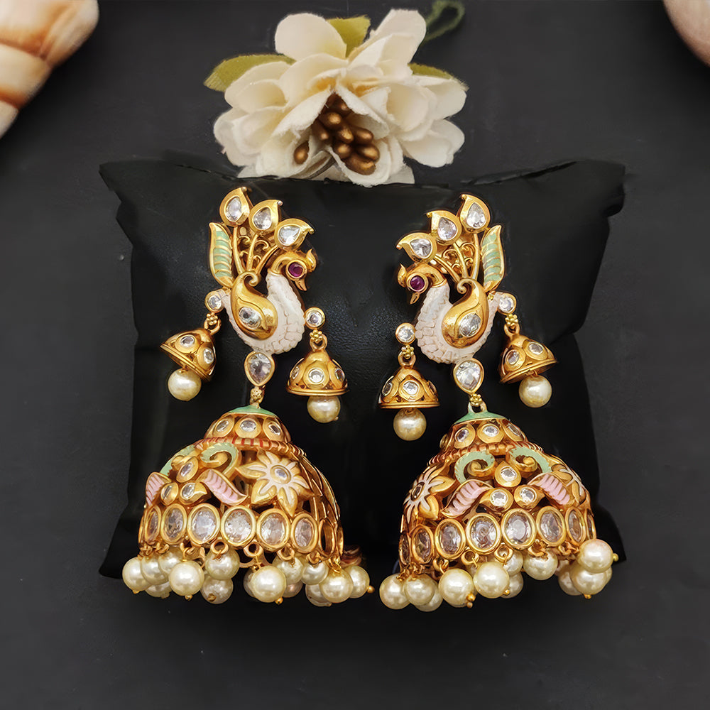 JS Fashion Peacock Kemp Jhumka Earrings for Women