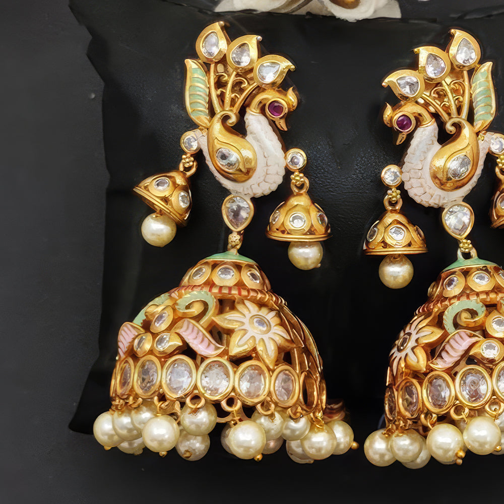 JS Fashion Peacock Kemp Jhumka Earrings for Women