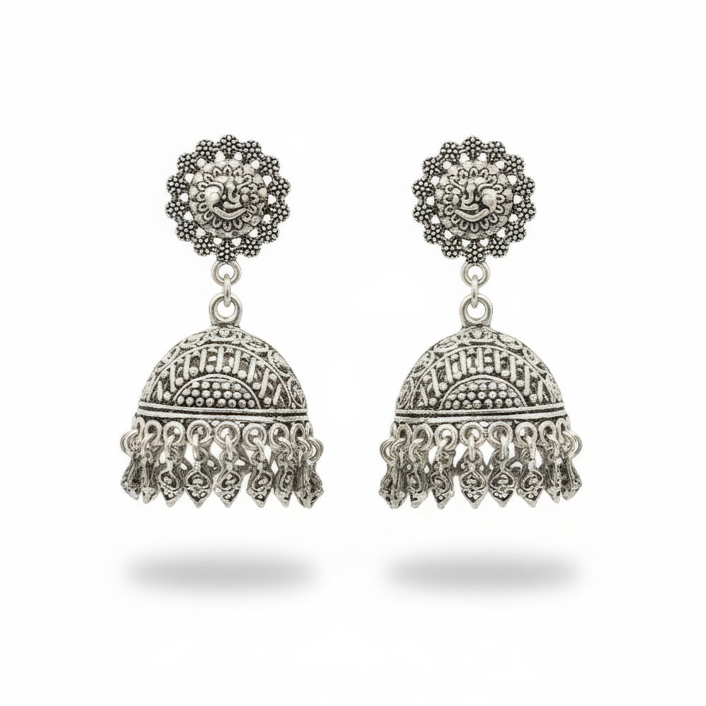 JS Fashion Designer Full Stone Oxidized Silver Earrings for Women