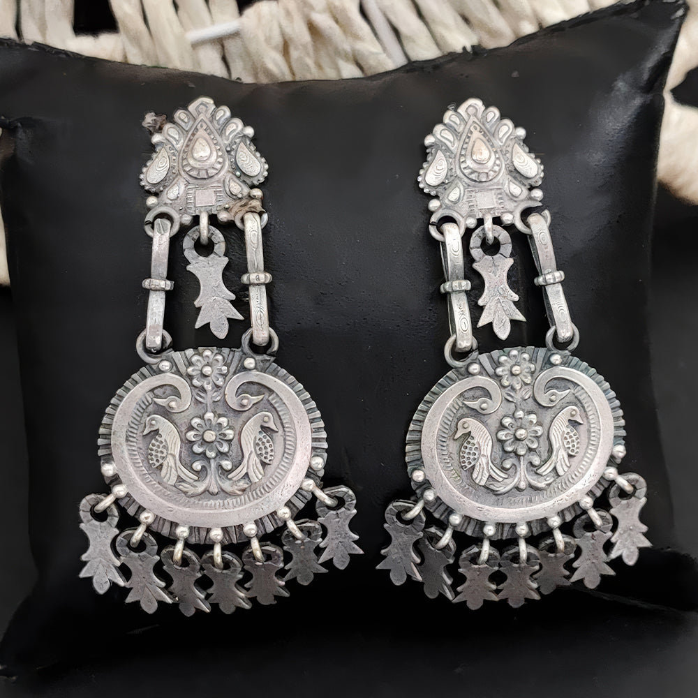 JS Fashion Oxidized Silver Designer Stone Earrings for Women & Girls