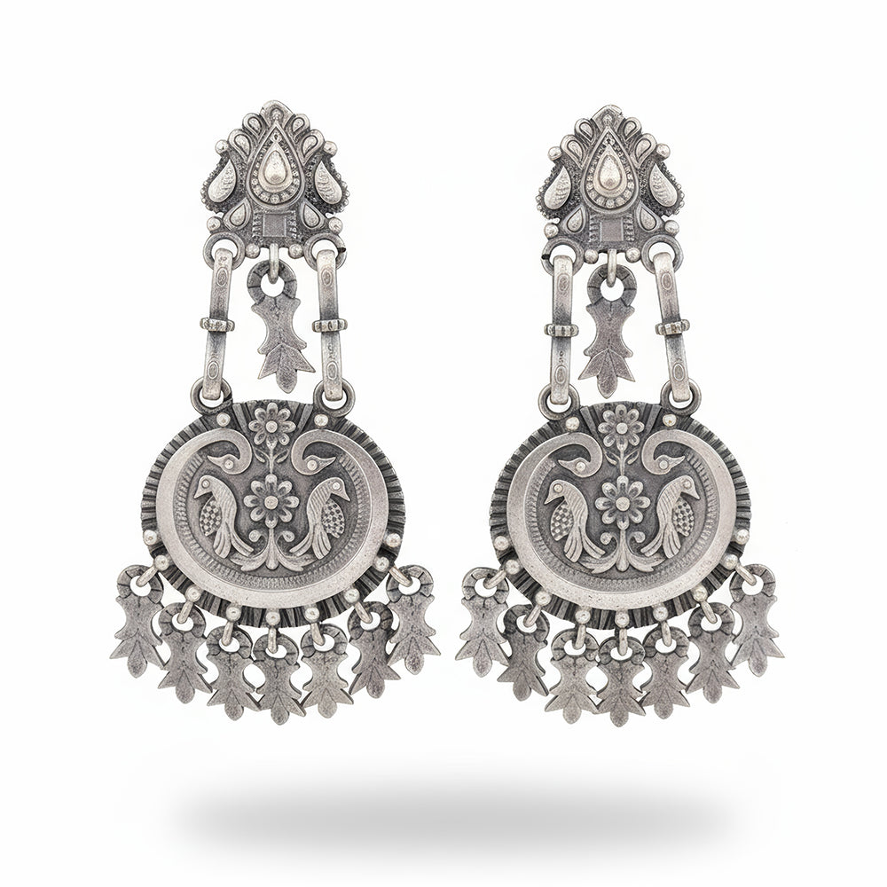 JS Fashion Oxidized Silver Designer Stone Earrings for Women & Girls