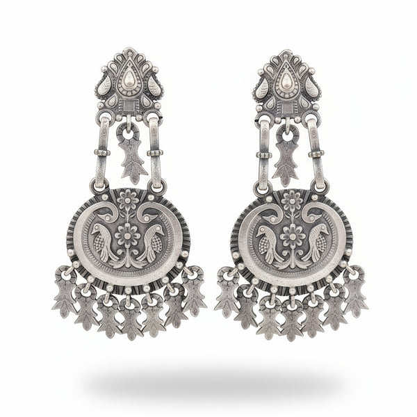 JS Fashion Oxidized Silver Designer Stone Earrings for Women & Girls