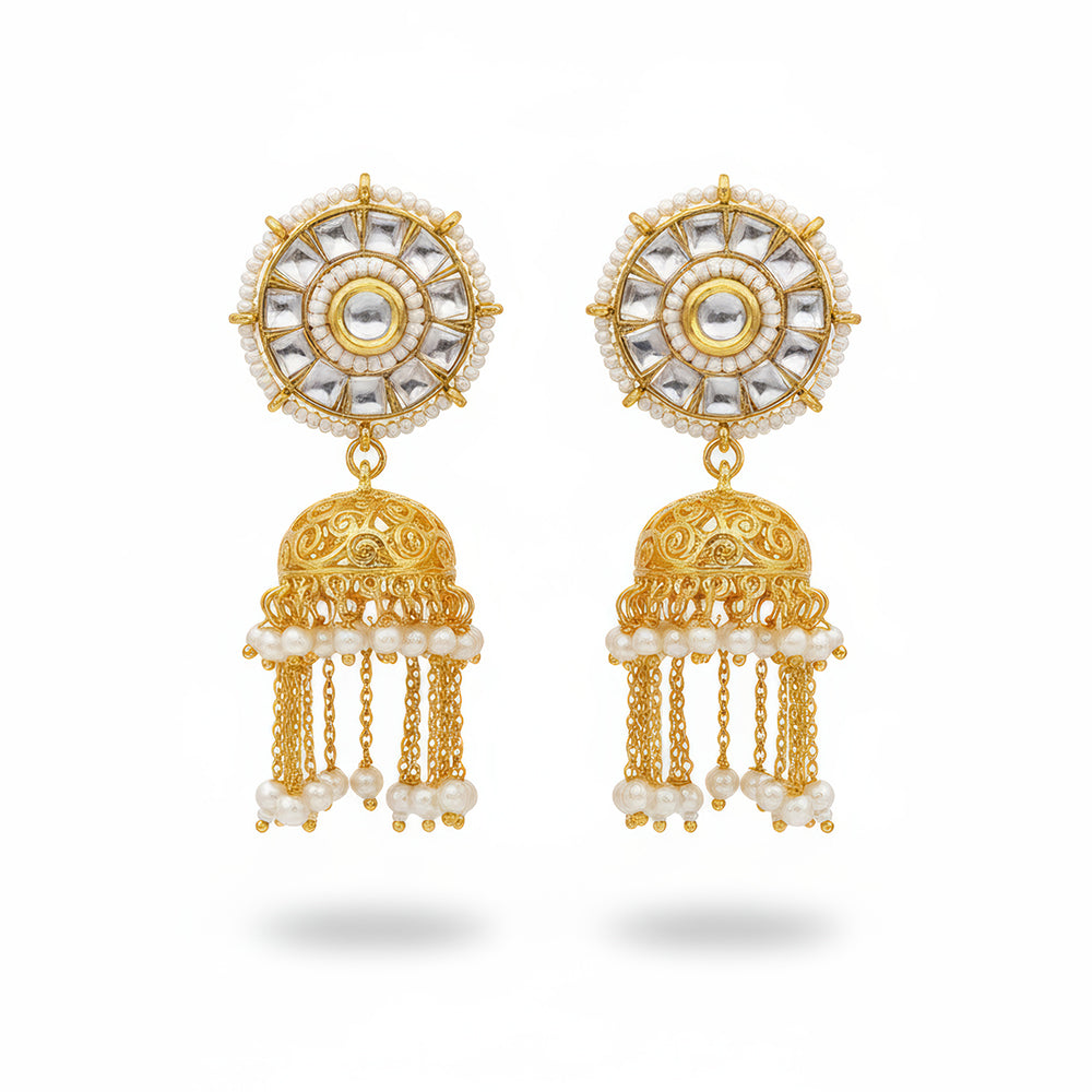 JS Fashion Kundan High Gold Polish Earrings for Women