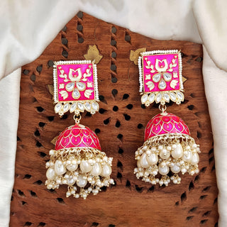 JS Fashion Antique High Gold Polish Earrings with Clustered Pearls – Elegant Traditional Party Wear Jewelry for Women